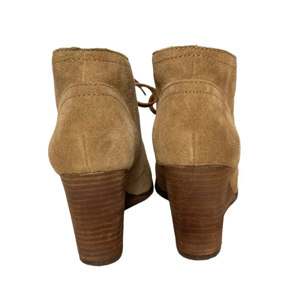Lucky Brand Tan Leather Lace-Up Wedge Ankle Booties 8.5